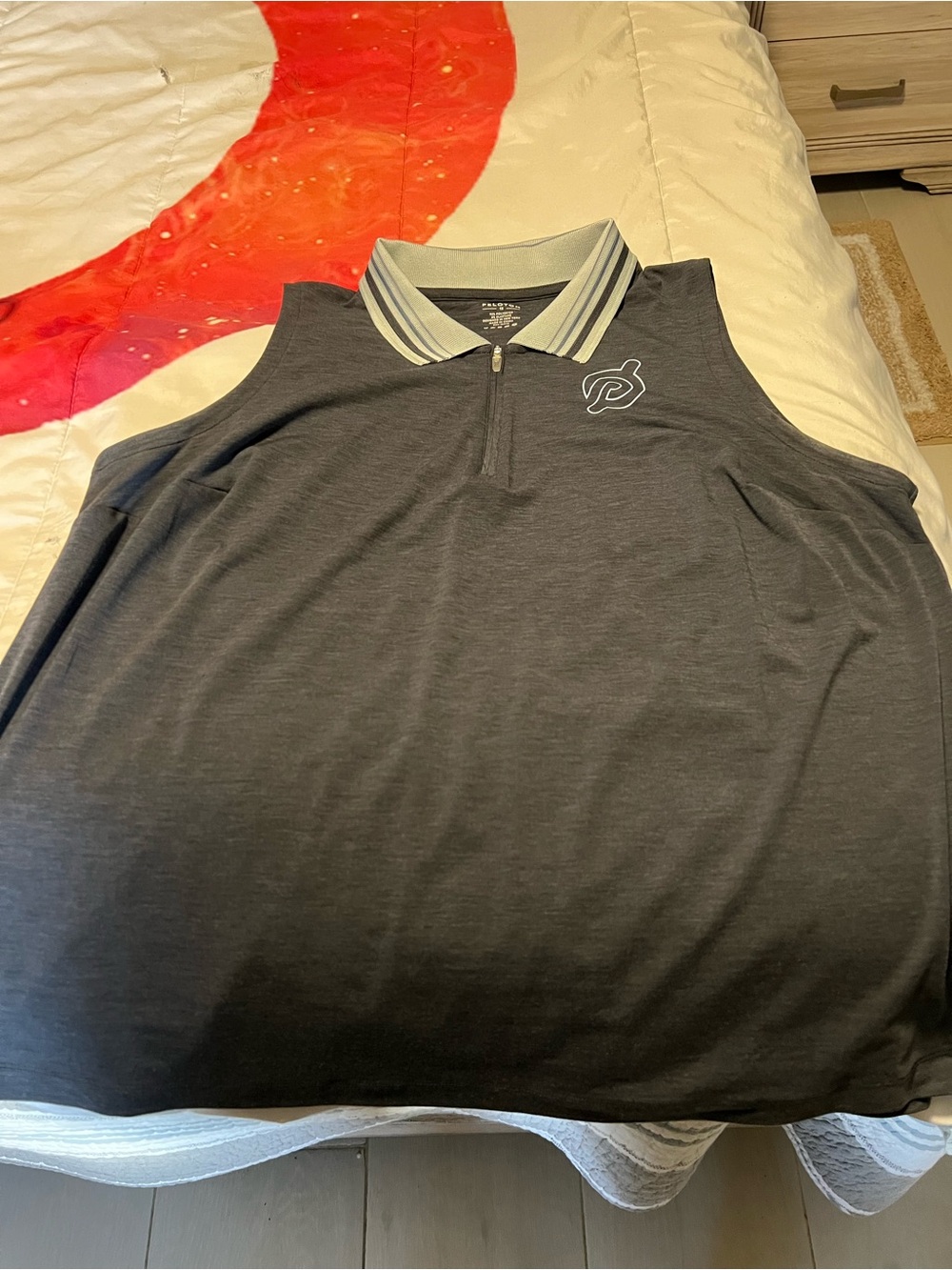 Peloton Charcoal Gray Sleeveless Zip Polo with Striped Collar